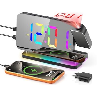 TAKRINK Wekker, plafondprojector, RGB, met radio, projector, 180 graden, USB-oplader, 2 alarmmodi, verstelbaar led-display, nachtlampje, meerkleurig, cadeaus voor kinderen en ouders TAKRINK Wekker, plafondprojector, RGB, met radio, projector, 180 graden, USB-oplader, 2 alarmmodi, verstelbaar led-display, nachtlampje, meerkleurig, cadeaus voor kinderen en ouders