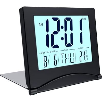 MMOBIEL Digitale wekker, opvouwbaar, lcd, digitale klok met achtergrondverlichting, tafelwekker met dagweergave, datum en temperatuur, kalenderklok met datum, dag en tijd, zwart MMOBIEL Digitale wekker, opvouwbaar, lcd, digitale klok met achtergrondverlichting, tafelwekker met dagweergave, datum en temperatuur, kalenderklok met datum, dag en tijd, zwart