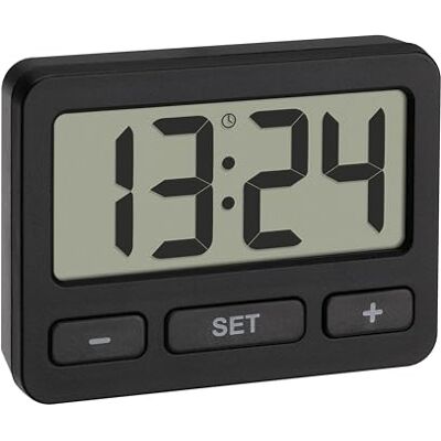 TFA Dostmann 60.2035.01 Digitale mini-klok met toetsvergrendelingsfunctie, tafelklok, ook geschikt voor auto/camper klok voor clausules en examens, klein en TFA Dostmann 60.2035.01 Digitale mini-klok met toetsvergrendelingsfunctie, tafelklok, ook geschikt voor auto/camper klok voor clausules en examens, klein en