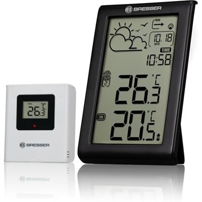 BRESSER Meteo Temp W Draadloos weerstation met buitensensor, binnen- en buitenthermometer, weersvoorspelling, vorstwaarschuwing, DCF-radioklok, groot display, digitaal BRESSER Meteo Temp W Draadloos weerstation met buitensensor, binnen- en buitenthermometer, weersvoorspelling, vorstwaarschuwing, DCF-radioklok, groot display, digitaal