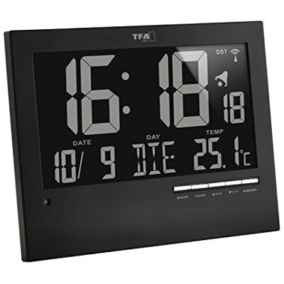 TFA Dostmann Digitale radioklok met tijdzone-correctie, 60.4508, automatische achtergrondverlichting, met binnentemperatuur, datum, dag van de week, zwart TFA Dostmann Digitale radioklok met tijdzone-correctie, 60.4508, automatische achtergrondverlichting, met binnentemperatuur, datum, dag van de week, zwart
