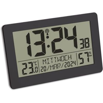 TFA Dostmann 60.2557.01 Digitale draadloze wandklok met weergave van temperatuur, datum, weekdagen, kunststof, zwart, L 206 x B 30 (59) x H 130 mm TFA Dostmann 60.2557.01 Digitale draadloze wandklok met weergave van temperatuur, datum, weekdagen, kunststof, zwart, L 206 x B 30 (59) x H 130 mm