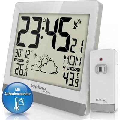 techno line line WS8119 Digitale draadloze wandklok met temperatuurweergave en weersvoorspelling techno line line WS8119 Digitale draadloze wandklok met temperatuurweergave en weersvoorspelling