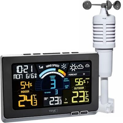TFA Dostmann Spring Breeze draadloos weerstation, 35.11440.01, met windmeter inclusief buitensensor, weersverwachting met symbolen, helder kleurendisplay, zwart, l302 x b161 x h262 mm TFA Dostmann Spring Breeze draadloos weerstation, 35.11440.01, met windmeter inclusief buitensensor, weersverwachting met symbolen, helder kleurendisplay, zwart, l302 x b161 x h262 mm