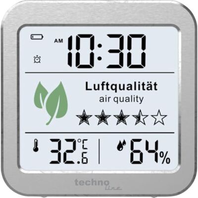 techno line Technoline WL1020 Omgevingsluchtkwaliteitsmonitor, WL1005 opvolger, temperatuurweergave, vochtweergave, alarm voor slechte luchtkwaliteit, zilver, wit techno line Technoline WL1020 Omgevingsluchtkwaliteitsmonitor, WL1005 opvolger, temperatuurweergave, vochtweergave, alarm voor slechte luchtkwaliteit, zilver, wit