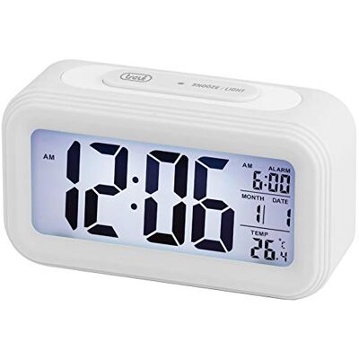 Trevi SLD 3068 S Digitale klok met wekker, groot lcd-display, kalender, automatische lichtsensor, snooze-functie, wit Trevi SLD 3068 S Digitale klok met wekker, groot lcd-display, kalender, automatische lichtsensor, snooze-functie, wit