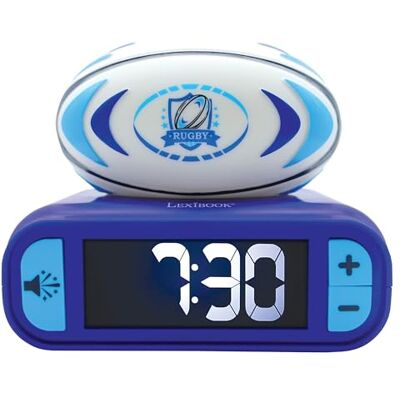 Lexibook Rugbywekker met nachtlampje, rugbyball, lichtgevend figuur, keuze uit 6 alarmen, 6 geluidseffecten, lcd-scherm met achtergrondverlichting, klok, met sluimerfunctie, blauw/wit RL800RG Lexibook Rugbywekker met nachtlampje, rugbyball, lichtgevend figuur, keuze uit 6 alarmen, 6 geluidseffecten, lcd-scherm met achtergrondverlichting, klok, met sluimerfunctie, blauw/wit RL800RG