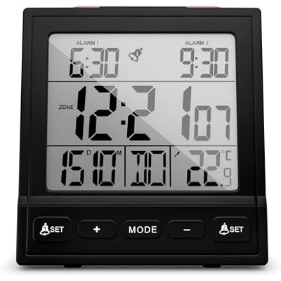 Mebus Digitaal apparaat met temperatuurweergave, datumweergave, twee wektijden, gebeurtenissen, automatische instelling zomer-/wintertijd, Funk-Uhr, digitale wikkelaar/kleur: zwart/model: 25581 Mebus Digitaal apparaat met temperatuurweergave, datumweergave, twee wektijden, gebeurtenissen, automatische instelling zomer-/wintertijd, Funk-Uhr, digitale wikkelaar/kleur: zwart/model: 25581