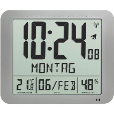 TFA Dostmann 60.4516.54 Digitale radioklok met kamerklimaat, dag van de week geschreven (10 talen), 2 wekfuncties, tafelklok of hangklok, (L) 248 x (B) 25 (73) x (H) 206 TFA Dostmann 60.4516.54 Digitale radioklok met kamerklimaat, dag van de week geschreven (10 talen), 2 wekfuncties, tafelklok of hangklok, (L) 248 x (B) 25 (73) x (H) 206