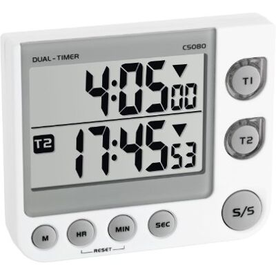 TFA Dostmann Elektronische Dual Timer, 38.2025, Timer en Stopwatch, Memory Functie, 3 Volumenniveaus, met Magneet, Standaard en Ophangbeugel, Wit, (L) 91 x (B) 21 (30) x (H) 76 mm TFA Dostmann Elektronische Dual Timer, 38.2025, Timer en Stopwatch, Memory Functie, 3 Volumenniveaus, met Magneet, Standaard en Ophangbeugel, Wit, (L) 91 x (B) 21 (30) x (H) 76 mm