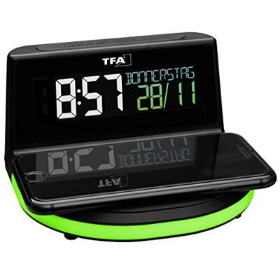 TFA Dostmann Charge-IT 60.2028.01 Digitale draadloze wekker met draadloos laadstation (Qi) voor smartphones, met datum en omgevingstemperatuur, kleurendisplay, alarm met sluimerfunctie, zwart TFA Dostmann Charge-IT 60.2028.01 Digitale draadloze wekker met draadloos laadstation (Qi) voor smartphones, met datum en omgevingstemperatuur, kleurendisplay, alarm met sluimerfunctie, zwart