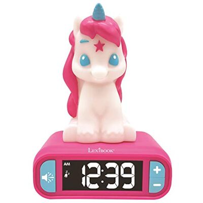 Lexibook Eenhoornwekker met nachtlampje, lichtgevend figuur, keuze uit 6 alarmen, 6 geluidseffecten, display met achtergrondverlichting, klok, snooze, roze, RL800UNI Lexibook Eenhoornwekker met nachtlampje, lichtgevend figuur, keuze uit 6 alarmen, 6 geluidseffecten, display met achtergrondverlichting, klok, snooze, roze, RL800UNI