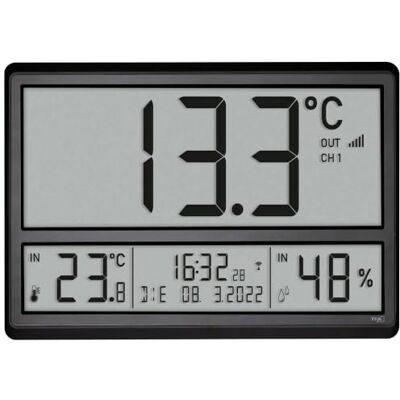 TFA Dostmann Digitale wandklok XL 60.4523.01, met buitentemperatuur en kamerklimaat, radioklok, 24-uurs weergave, volledige datum, zwart, (L) 360 x (B) 235 x (H) 28 (84) mm TFA Dostmann Digitale wandklok XL 60.4523.01, met buitentemperatuur en kamerklimaat, radioklok, 24-uurs weergave, volledige datum, zwart, (L) 360 x (B) 235 x (H) 28 (84) mm