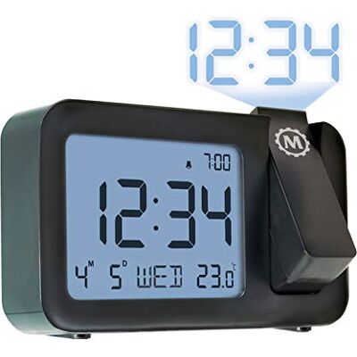 Marathon Uil nachtklok, 180 graden projectie, display met achtergrondverlichting, datum, binnentemperatuur, alarm, dubbele voeding, middernachtzwart Marathon Uil nachtklok, 180 graden projectie, display met achtergrondverlichting, datum, binnentemperatuur, alarm, dubbele voeding, middernachtzwart