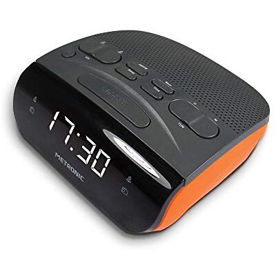 Metronic 477034 wekkerradio met dubbele alarmen, AM/FM-tuner, grijs/oranje Metronic 477034 wekkerradio met dubbele alarmen, AM/FM-tuner, grijs/oranje