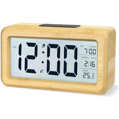 aboveClock Digitale wekker, LED Morning Alarm digitale klok met datumweergave, temperatuur, sluimerfunctie, digitale klok op batterijen【3 AAA-batterijen nodig】 (bamboe)) aboveClock Digitale wekker, LED Morning Alarm digitale klok met datumweergave, temperatuur, sluimerfunctie, digitale klok op batterijen【3 AAA-batterijen nodig】 (bamboe))