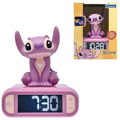 Lexibook Disney Stitch, wekker met nachtlampje, geluiden en melodieën, lcd-display met achtergrondverlichting, lichtgevend, met sluimerfunctie, roze, RL800D1 Lexibook Disney Stitch, wekker met nachtlampje, geluiden en melodieën, lcd-display met achtergrondverlichting, lichtgevend, met sluimerfunctie, roze, RL800D1