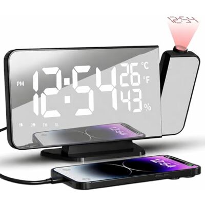 TAKRINK Wekker, projector, 180 graden, digitale led-wekker met USB-poort, dubbel alarm, 4 helderheidsniveaus, weergave 12/24 uur, adapter niet inbegrepen TAKRINK Wekker, projector, 180 graden, digitale led-wekker met USB-poort, dubbel alarm, 4 helderheidsniveaus, weergave 12/24 uur, adapter niet inbegrepen