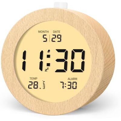 aboveClock Digitale wekker van hout, ochtendwekker, lcd-digitale klok met datumweergave, temperatuur, snooze, achtergrondverlichting, digitale klok op batterij【3 AAA-batterijen nodig】 aboveClock Digitale wekker van hout, ochtendwekker, lcd-digitale klok met datumweergave, temperatuur, snooze, achtergrondverlichting, digitale klok op batterij【3 AAA-batterijen nodig】