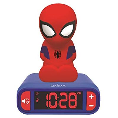 Lexibook Spider-Man Wekker met nachtlampje, lichtgevend figuur, keuze uit 6 alarmen, 6 geluidseffecten, display met achtergrondverlichting, klok, snooze, blauw, RL800SP Lexibook Spider-Man Wekker met nachtlampje, lichtgevend figuur, keuze uit 6 alarmen, 6 geluidseffecten, display met achtergrondverlichting, klok, snooze, blauw, RL800SP