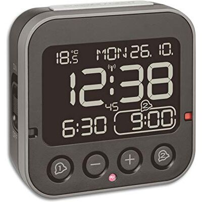 TFA Dostmann Bingo 2.0 Radiogestuurd Wekker, 60.2552.01, Digitaal, Met Temperatuur, 2 Alarmen, Met Datum En Werkdag, Zwart, (L) 95 x (B) 41 x (H) 96 mm TFA Dostmann Bingo 2.0 Radiogestuurd Wekker, 60.2552.01, Digitaal, Met Temperatuur, 2 Alarmen, Met Datum En Werkdag, Zwart, (L) 95 x (B) 41 x (H) 96 mm