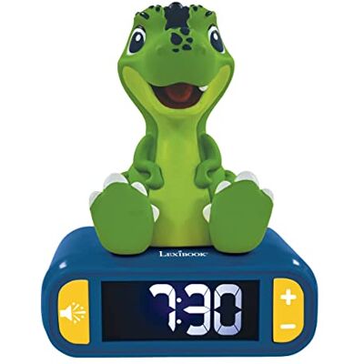 Lexibook Dinosaurus, wekker met nachtlampje, lichtgevend figuur, 6 alarmen, 6 geluidseffecten, display met achtergrondverlichting, klok, snooze, blauw/groen, RL800DINO Lexibook Dinosaurus, wekker met nachtlampje, lichtgevend figuur, 6 alarmen, 6 geluidseffecten, display met achtergrondverlichting, klok, snooze, blauw/groen, RL800DINO