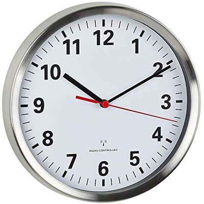TFA Dostmann Zendergestuurde wandklok, 60.3529, radioklok, met geluidsarm sweep uurwerk, leesnare cijfers met secondewijzer, zilver/wit, (l) 220 x (b) 45 x (h) 220 mm TFA Dostmann Zendergestuurde wandklok, 60.3529, radioklok, met geluidsarm sweep uurwerk, leesnare cijfers met secondewijzer, zilver/wit, (l) 220 x (b) 45 x (h) 220 mm