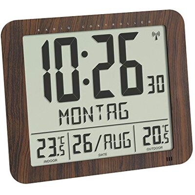 TFA Dostmann 60.4518.08 Radiogestuurde wandklok in houtlook met buitenzender, binnen- en buitentemperatuur, gemakkelijk te lezen, met datum en dag van de week, bruin TFA Dostmann 60.4518.08 Radiogestuurde wandklok in houtlook met buitenzender, binnen- en buitentemperatuur, gemakkelijk te lezen, met datum en dag van de week, bruin