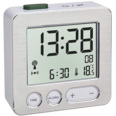 TFA Dostmann 60.2545 digitale wekkerradio (wit aluminium met batterijen) TFA Dostmann 60.2545 digitale wekkerradio (wit aluminium met batterijen)