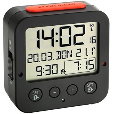 TFA Dostmann Bingo Wekker Digitaal Met Radioklok, 60.2528.01, Met Binnentemperatuur, 2 Alarmen, Met Datum En Werkdag, (L) 81 x (B) 33 x (H) 81 mm, Zwart/Rood TFA Dostmann Bingo Wekker Digitaal Met Radioklok, 60.2528.01, Met Binnentemperatuur, 2 Alarmen, Met Datum En Werkdag, (L) 81 x (B) 33 x (H) 81 mm, Zwart/Rood