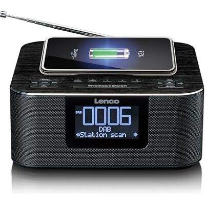 Lenco CR-650 DAB+ wekkerradio met DAB+ en FM 20 geheugenzenders sluimerfunctie 2 x 2 W RMS LCD USB-oplader en Qi zwart Lenco CR-650 DAB+ wekkerradio met DAB+ en FM 20 geheugenzenders sluimerfunctie 2 x 2 W RMS LCD USB-oplader en Qi zwart