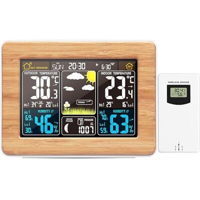 AOZBZ Kleurrijk draadloos digitaal weerstation met buitensensor, binnen- en buitenthermometer met tijd, datum, temperatuur, vochtigheid, barometer, alarm, maanfasen, weerklok AOZBZ Kleurrijk draadloos digitaal weerstation met buitensensor, binnen- en buitenthermometer met tijd, datum, temperatuur, vochtigheid, barometer, alarm, maanfasen, weerklok