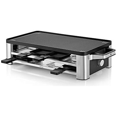 WMF Lono Raclette, 1500W, Omkeerbare Bakplaat, Instelbare Temperatuur, LED- verlichting, 8 Pannetjes en Spatels, Vaatwasmachinebestendig, Cromargan WMF Lono Raclette, 1500W, Omkeerbare Bakplaat, Instelbare Temperatuur, LED- verlichting, 8 Pannetjes en Spatels, Vaatwasmachinebestendig, Cromargan