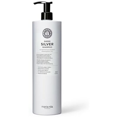 Maria Nila Care & Style Sheer Silver Shampoo, No Yellow Silver Shampoo voor een koel blond, intensieve haarverzorging anti-gele tint, sulfaat en parabenenvrij, 1 l Maria Nila Care & Style Sheer Silver Shampoo, No Yellow Silver Shampoo voor een koel blond, intensieve haarverzorging anti-gele tint, sulfaat en parabenenvrij, 1 l