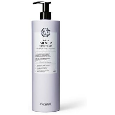 Maria Nila Sheer Silver Conditioner 1000 ml, neutraliseert gouden tinten, paarse pigmenten voor een koude teint, 100% veganistisch en sulfaat/parabenen vrij Maria Nila Sheer Silver Conditioner 1000 ml, neutraliseert gouden tinten, paarse pigmenten voor een koude teint, 100% veganistisch en sulfaat/parabenen vrij