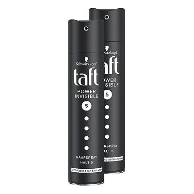 TAFT Power Invisible Styling Spray, 2 stuks, fixatie 5 (250 ml), zonder lijm en zonder verzwaring, siliconenvrij, houdt tot 24 uur, 250 ml TAFT Power Invisible Styling Spray, 2 stuks, fixatie 5 (250 ml), zonder lijm en zonder verzwaring, siliconenvrij, houdt tot 24 uur, 250 ml