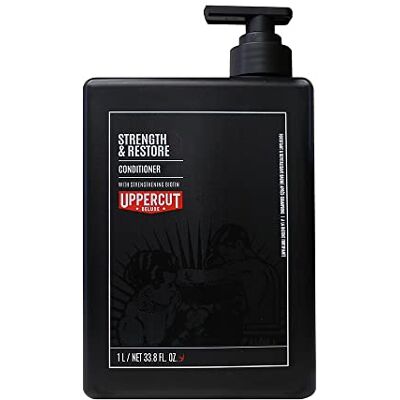 UPPERCUT DELUXE Strength and Restore Conditioner, verrijkt met biotine en koffie om gezonde groei te bevorderen, geschikt voor alle haartypes, 1 l Infused with Biotin and Caffeine to Promote Healthy Hair Growth. Nourishes and Strengthens. Salon Size for UPPERCUT DELUXE Strength and Restore Conditioner, verrijkt met biotine en koffie om gezonde groei te bevorderen, geschikt voor alle haartypes, 1 l Infused with Biotin and Caffeine to Promote Healthy Hair Growth. Nourishes and Strengthens. Salon Size for
