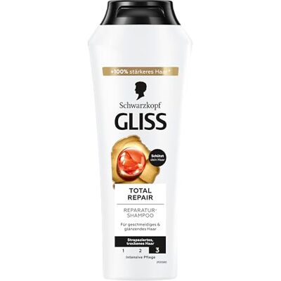 Gliss Kur Total Repair Shampoo (250 ml) – shampoo maakt het oppervlak van het haar glad en biedt een effectieve reparatie, verzorgende shampoo voor tot 85% minder breuk Gliss Kur Total Repair Shampoo (250 ml) – shampoo maakt het oppervlak van het haar glad en biedt een effectieve reparatie, verzorgende shampoo voor tot 85% minder breuk