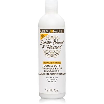 Creme of Nature , Butter Blend & Flaxseed, wasverzachter, met of zonder uitspoelen, voedt, ontwart en verlengt krullen, krullend haar, zonder siliconensulfaat, 355 ml Creme of Nature , Butter Blend & Flaxseed, wasverzachter, met of zonder uitspoelen, voedt, ontwart en verlengt krullen, krullend haar, zonder siliconensulfaat, 355 ml