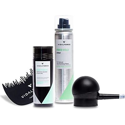 VIDALFORCE Starter Pack (pomp + optimisator + microvezel haarvezel 30 g + haarvezels) Pack voor het verbergen van haaralopeie haarvezels lichtbruin (30 g) VIDALFORCE Starter Pack (pomp + optimisator + microvezel haarvezel 30 g + haarvezels) Pack voor het verbergen van haaralopeie haarvezels lichtbruin (30 g)