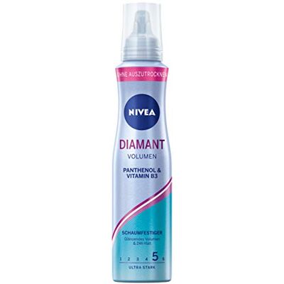 NIVEA Diamond Volume Verzorgend stylingschuim met thermische bescherming, panthenol en vitamine B3, fixator voor glanzend volume met 24 uur houvast (u 5), 150 ml NIVEA Diamond Volume Verzorgend stylingschuim met thermische bescherming, panthenol en vitamine B3, fixator voor glanzend volume met 24 uur houvast (u 5), 150 ml