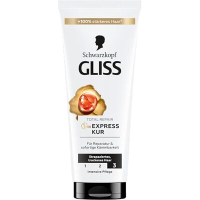 Gliss Kur 1-Minute Express Cure Total Repair (200 ml) Keratine haarkuur beschermt de haarvezels en verfraait de haarstructuur, effectief vanaf 1 minuut Gliss Kur 1-Minute Express Cure Total Repair (200 ml) Keratine haarkuur beschermt de haarvezels en verfraait de haarstructuur, effectief vanaf 1 minuut