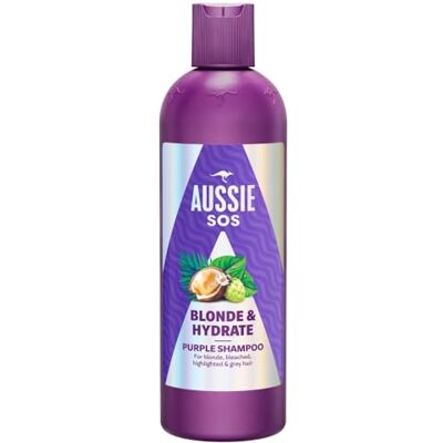 Aussie SOS Blonde & Hydrate Paarse shampoo 300 ml voor gebleekt haar, met strengen en wit haar, neutraliseert koperkleurige en gele tinten van blond haar, met highlights en wit haar. Aussie SOS Blonde & Hydrate Paarse shampoo 300 ml voor gebleekt haar, met strengen en wit haar, neutraliseert koperkleurige en gele tinten van blond haar, met highlights en wit haar.