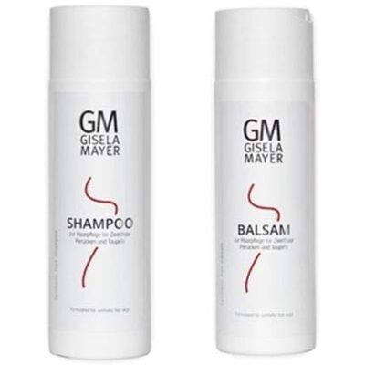 Gisela Mayer Verzorgingsset voor pruiken en kunsthaar: 200 ml shampoo + 200 ml balsem Speciale verzorging voor synthetisch haar Verzachtend, gladmakend, hoogglanzend Gisela Mayer Verzorgingsset voor pruiken en kunsthaar: 200 ml shampoo + 200 ml balsem Speciale verzorging voor synthetisch haar Verzachtend, gladmakend, hoogglanzend
