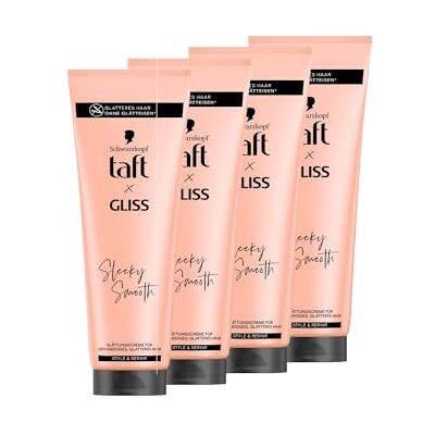 TAFT x Gliss Sleeky Smooth gladmakende crème (4 x 150 ml), stylingcrème voor glad haar zonder stijltang, met extra bescherming tegen föhn en kroezen TAFT x Gliss Sleeky Smooth gladmakende crème (4 x 150 ml), stylingcrème voor glad haar zonder stijltang, met extra bescherming tegen föhn en kroezen
