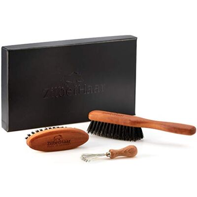ZilberHaar Baardverzorgingsset – 1 baardborstel + 1 zakborstel + 1 reinigingsgereedschap – 100% echt stijf wildzwijnhaar – geschenkdoos voor heren, gezichtsverzorging ZilberHaar Baardverzorgingsset – 1 baardborstel + 1 zakborstel + 1 reinigingsgereedschap – 100% echt stijf wildzwijnhaar – geschenkdoos voor heren, gezichtsverzorging