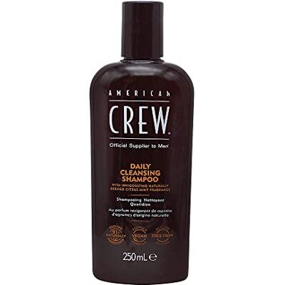 American Crew Daily Cleansing Shampoo, dagelijkse haarshampoo voor mannen, voor normaal haar, reiniger en hydraterend, professionele en veganistische formule, agumy mint geur (250 ml) American Crew Daily Cleansing Shampoo, dagelijkse haarshampoo voor mannen, voor normaal haar, reiniger en hydraterend, professionele en veganistische formule, agumy mint geur (250 ml)