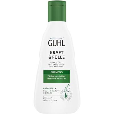 Guhl Kracht & Vol Shampoo merkbaar versterkt haar vanaf de wortel Inhoud: 250 ml Met rozemarijn en biotine actief complex Guhl Kracht & Vol Shampoo merkbaar versterkt haar vanaf de wortel Inhoud: 250 ml Met rozemarijn en biotine actief complex