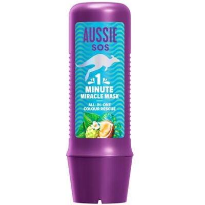 Aussie SOS 1 minuut Miracle All In One Colour Rescue Mask 250 ml. Voedt droog en gekleurd haar intensief. Meer glans, licht en zachtheid, voor glad, zacht en glad haar Aussie SOS 1 minuut Miracle All In One Colour Rescue Mask 250 ml. Voedt droog en gekleurd haar intensief. Meer glans, licht en zachtheid, voor glad, zacht en glad haar