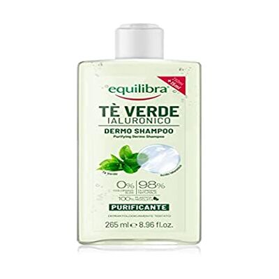 Equilibra Hair Dermo reinigende shampoo groene thee, hyaluronzuur, shampoo voor normaal haar en vet met reinigende werking, groene thee-extract, hyaluronzuur, bergamot-extract, 265 ml Equilibra Hair Dermo reinigende shampoo groene thee, hyaluronzuur, shampoo voor normaal haar en vet met reinigende werking, groene thee-extract, hyaluronzuur, bergamot-extract, 265 ml